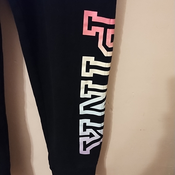 PINK Victoria's Secret Black Joggers Colored Tie Dye Pink Logo - Picture 3 of 7